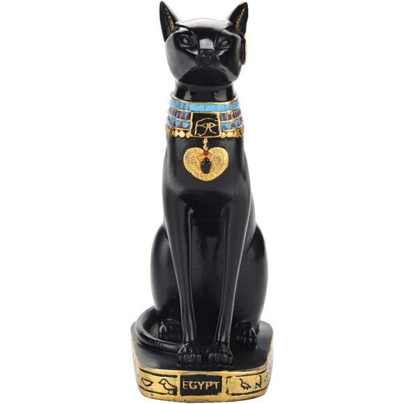 Resin,Ceramic Egyptian Handcrafted Cat Sculpture for Home Room Garde Black,Gold - Picture 9 of 9